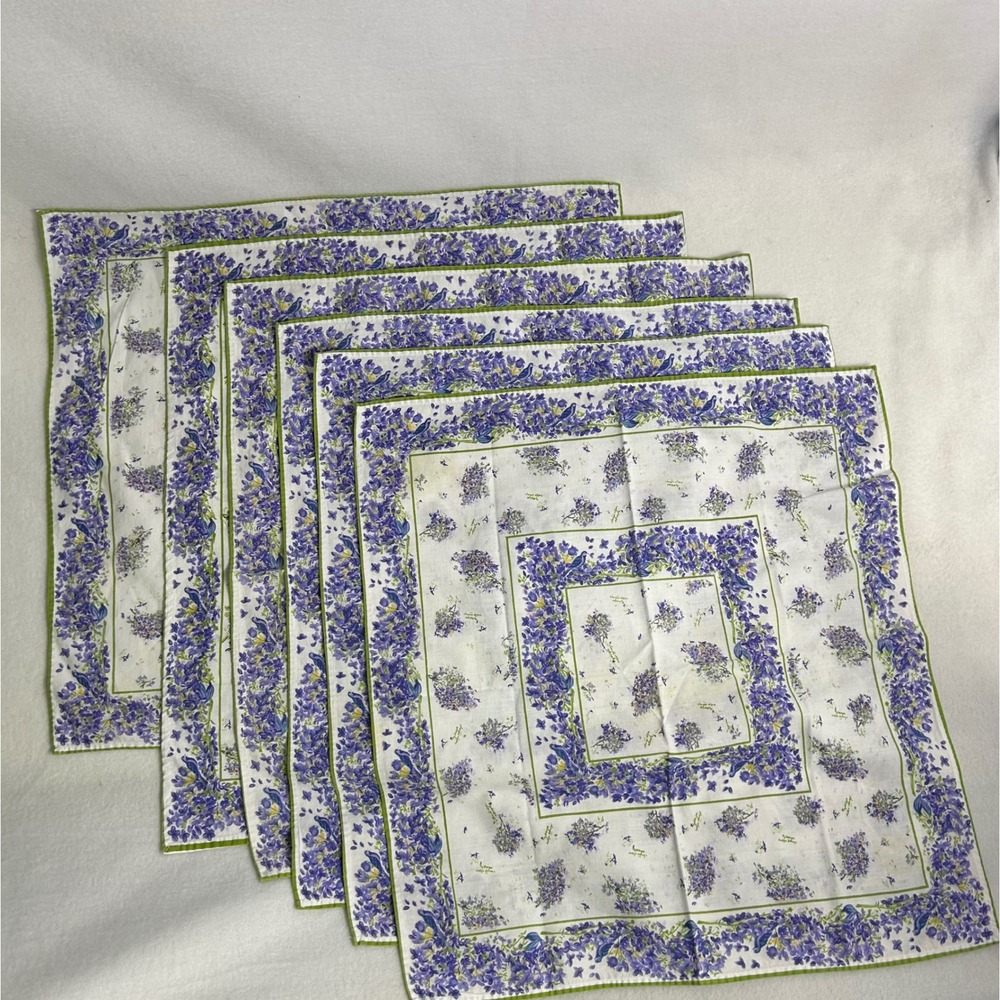 Cottagecore April Cornell 20x20 White Purple Floral Lilac Bird Napkins 6pc